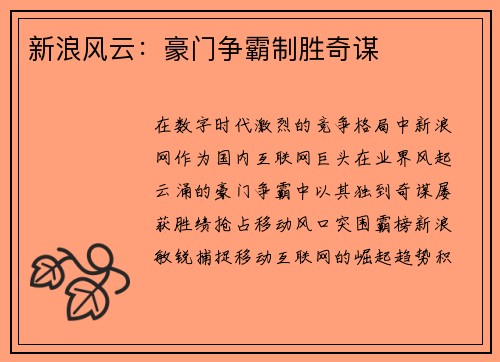 新浪风云：豪门争霸制胜奇谋