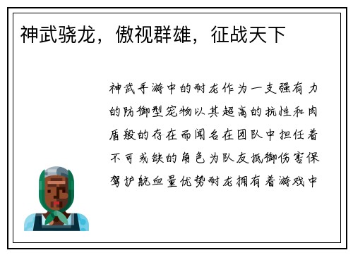 神武骁龙，傲视群雄，征战天下